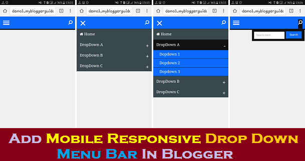 Menu Bar Widget With Search Box For Blogger menu bar for blogger, responsive drops down navigation bar, Blogger Widgets, Blogger Plugins, Blogger Gadgets